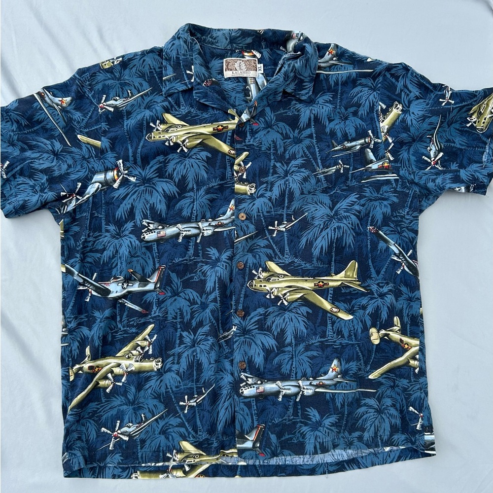 Kalaheo XXL Navy Tropical Aviation Hawaiian Shirt